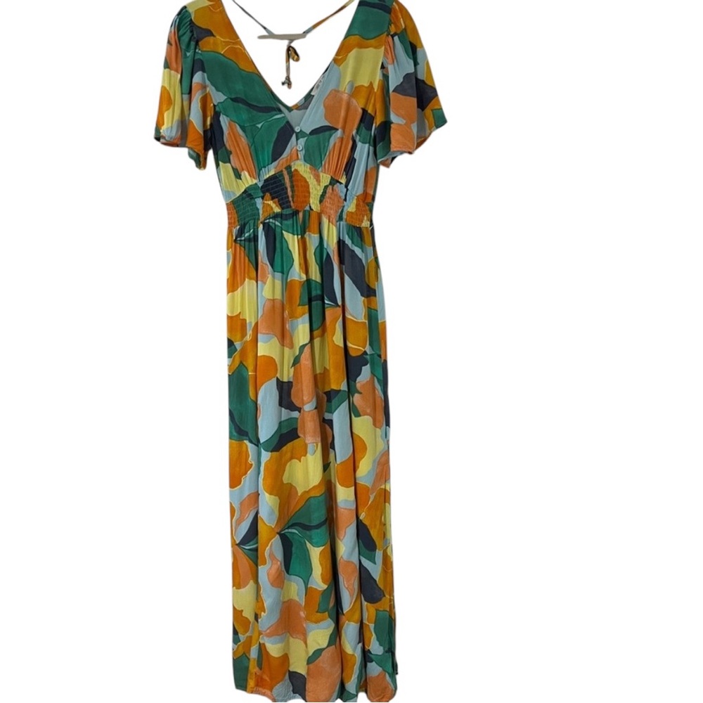 Abel The Label Anthropologie‎ Hilda Abstract Floral Smock Colorful Maxi Small